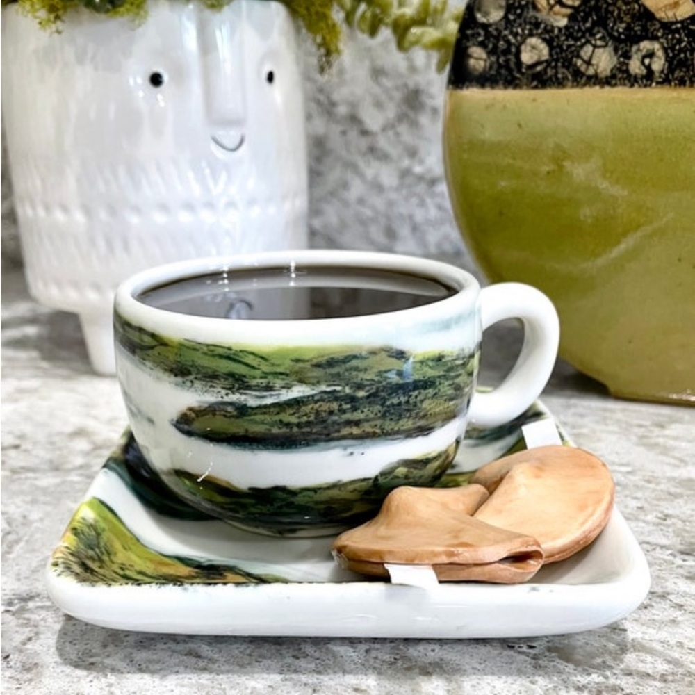 Asian style Display Cup of Tea &  Faux Fortune Cookies